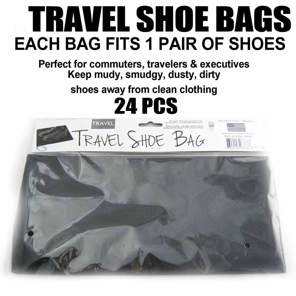 12 Pc Travel Shoe Bags Storage Luggage Black Drawstring Bag Suitcase Case Pack