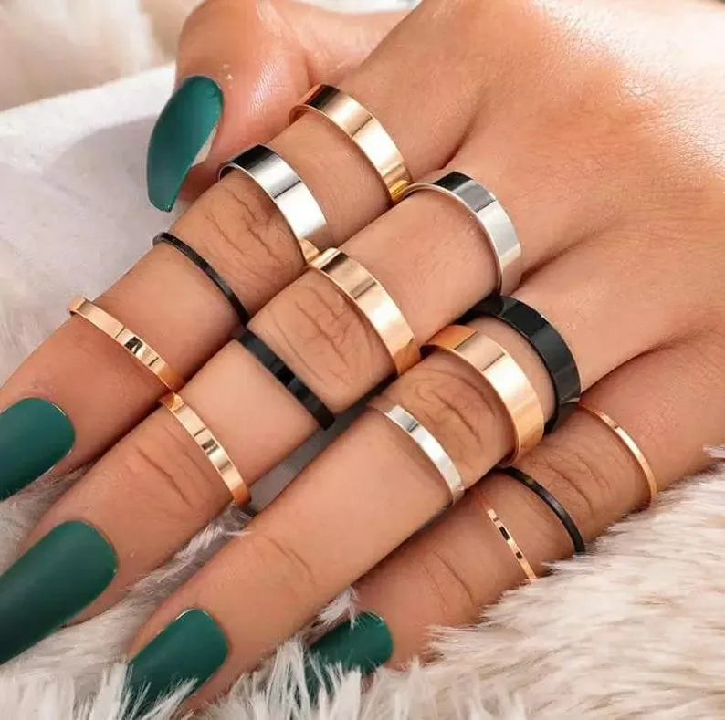 14 Piece Multicolour Bohemian Vintage Tribal Midi Stackable Rings