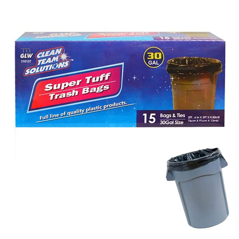 30 Pc Trash Bags 30 Gallon  Large Commercial Strong Garbage Tall Kitchen Yard