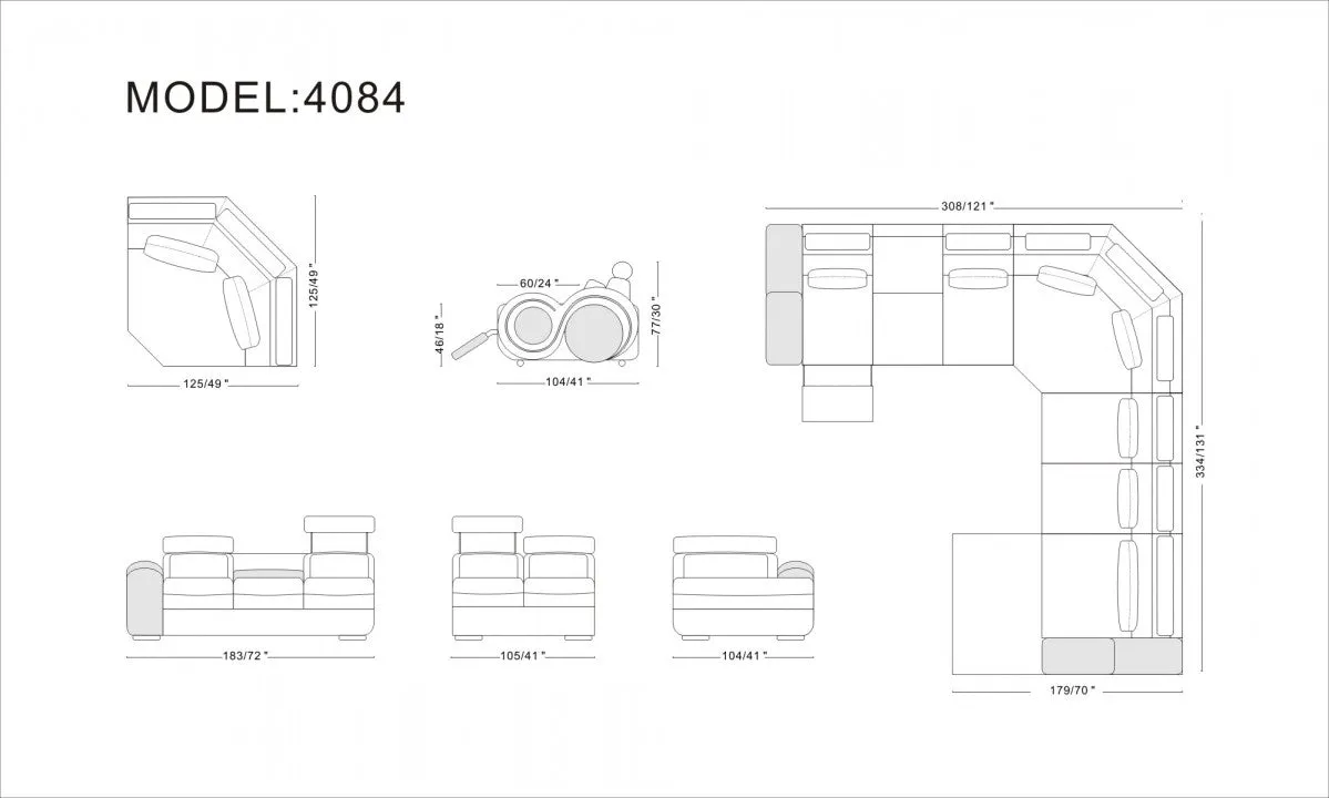 4084 Leather Sectional in different colors