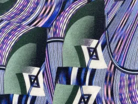Abstract Expressionist Violet & Pine Stretch Wool Blend Jersey Knit (Made in Italy)