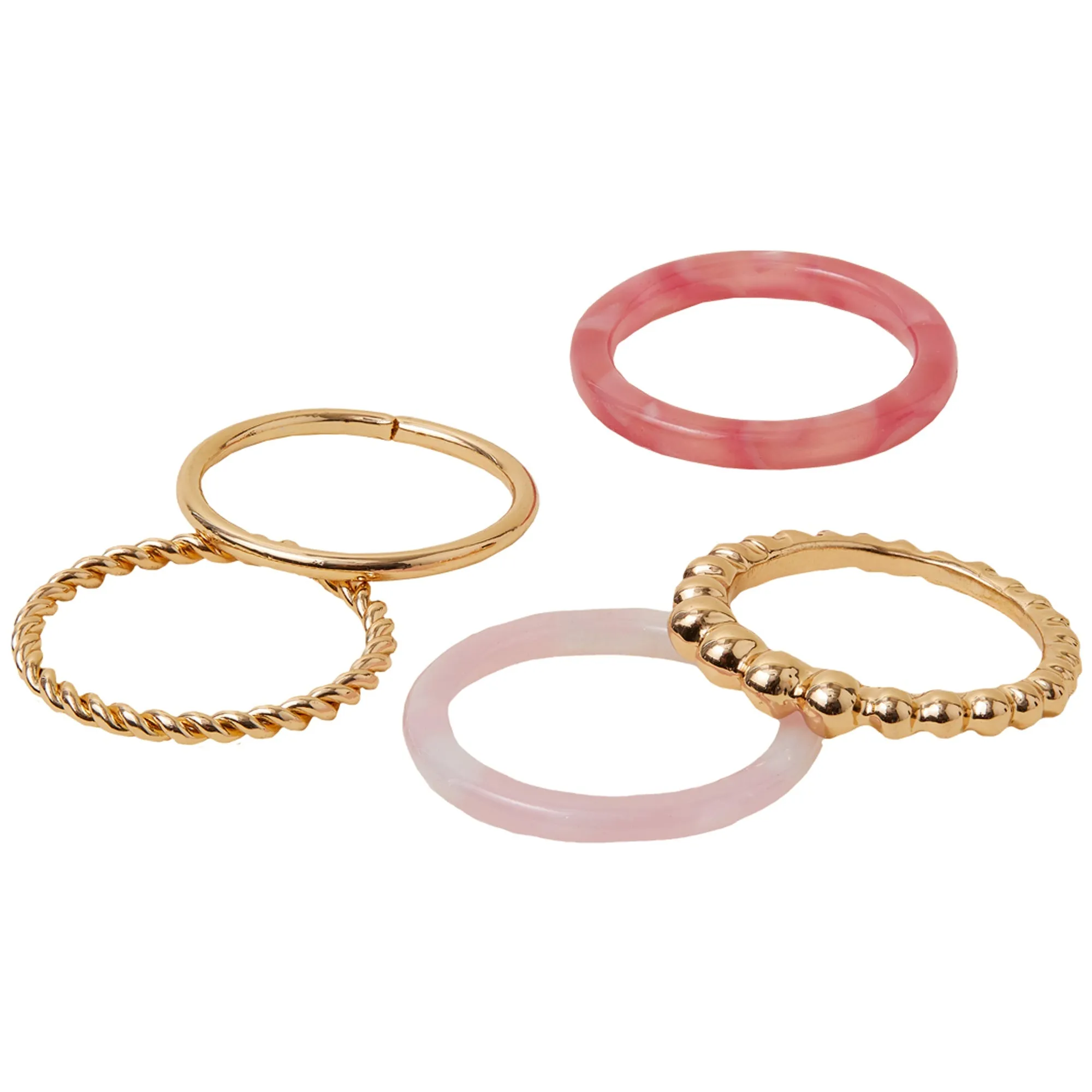 Accessorize London Women's Pink Resin Rings Set Of 5 - LARGE