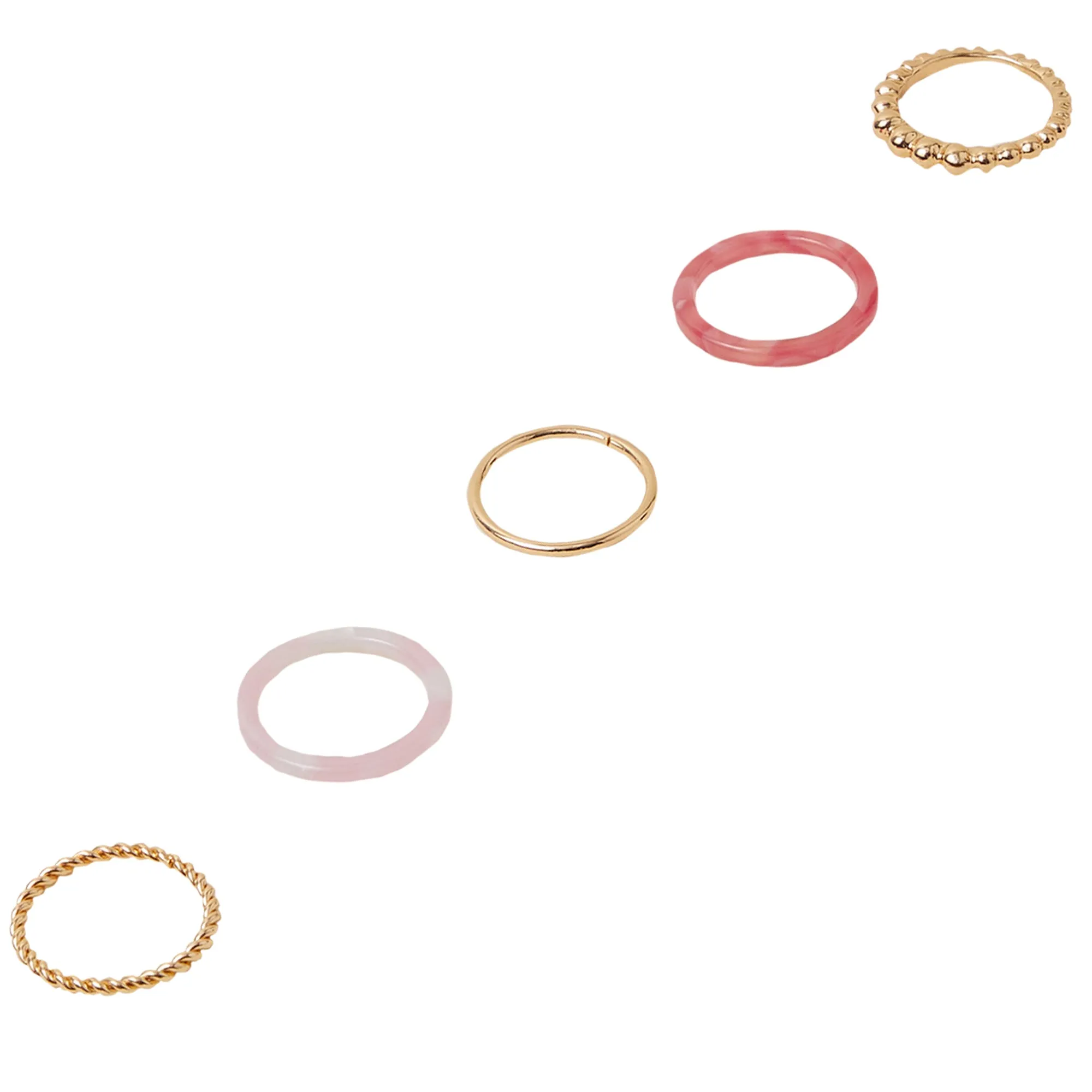 Accessorize London Women's Pink Resin Rings Set Of 5 - LARGE