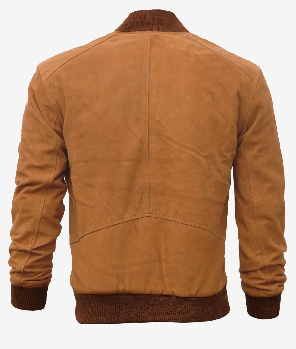 Adamsville Mens Suede Brown Leather Bomber Jacket