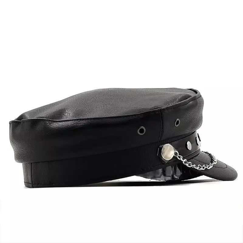 Anchor Black Leather Sailor Cap