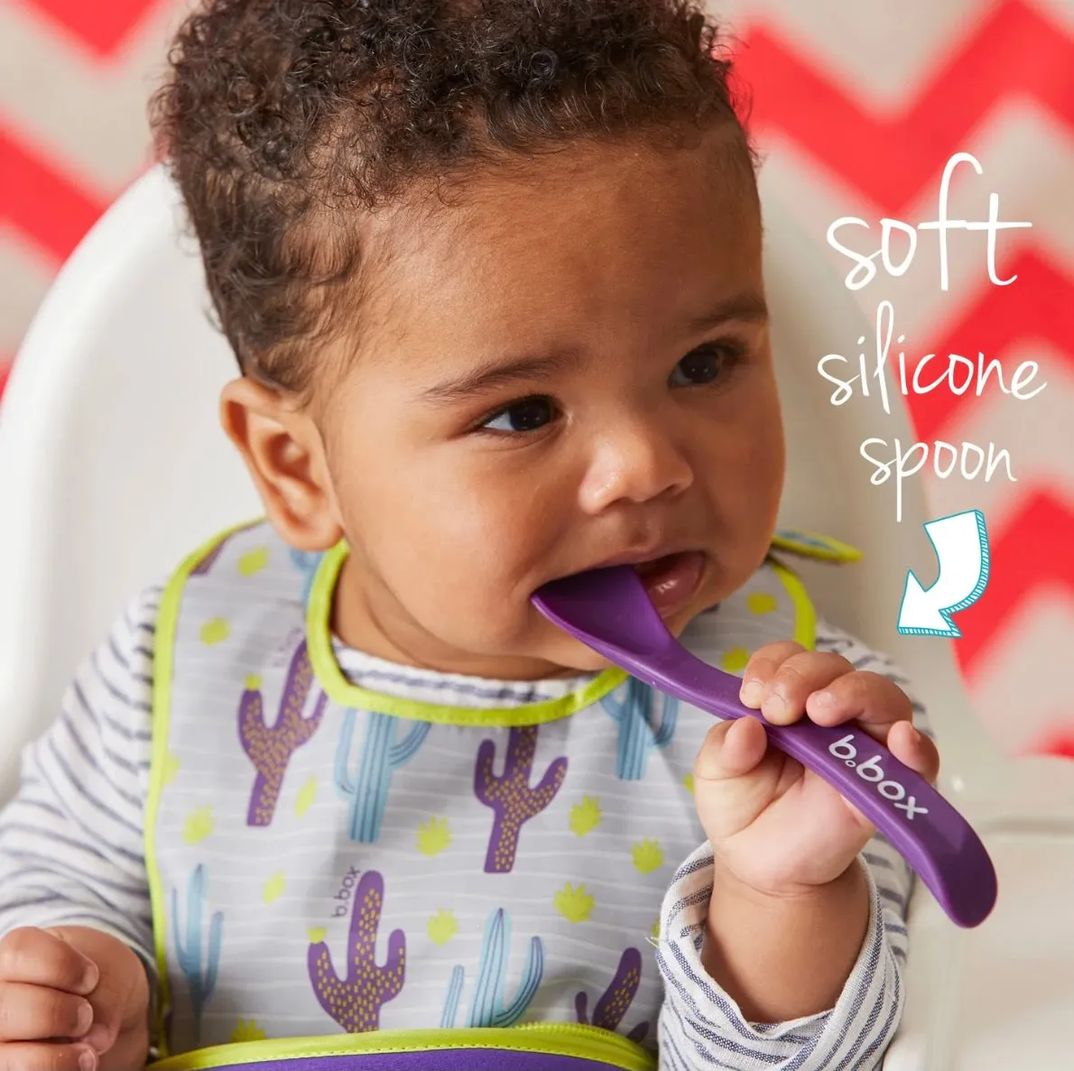 B.Box Travel Bib & Flexible Soft Bite Spoon Set Dino Time Blue Green