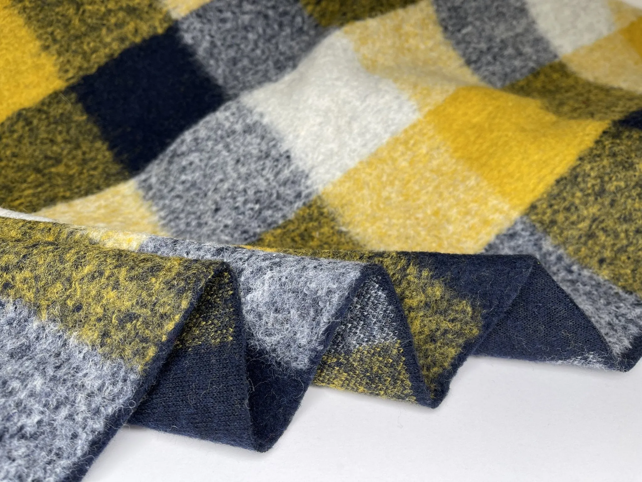 Boiled Wool Plaid Fabric Premium Designer Made / Ombre Pattern Made by Merino Wool