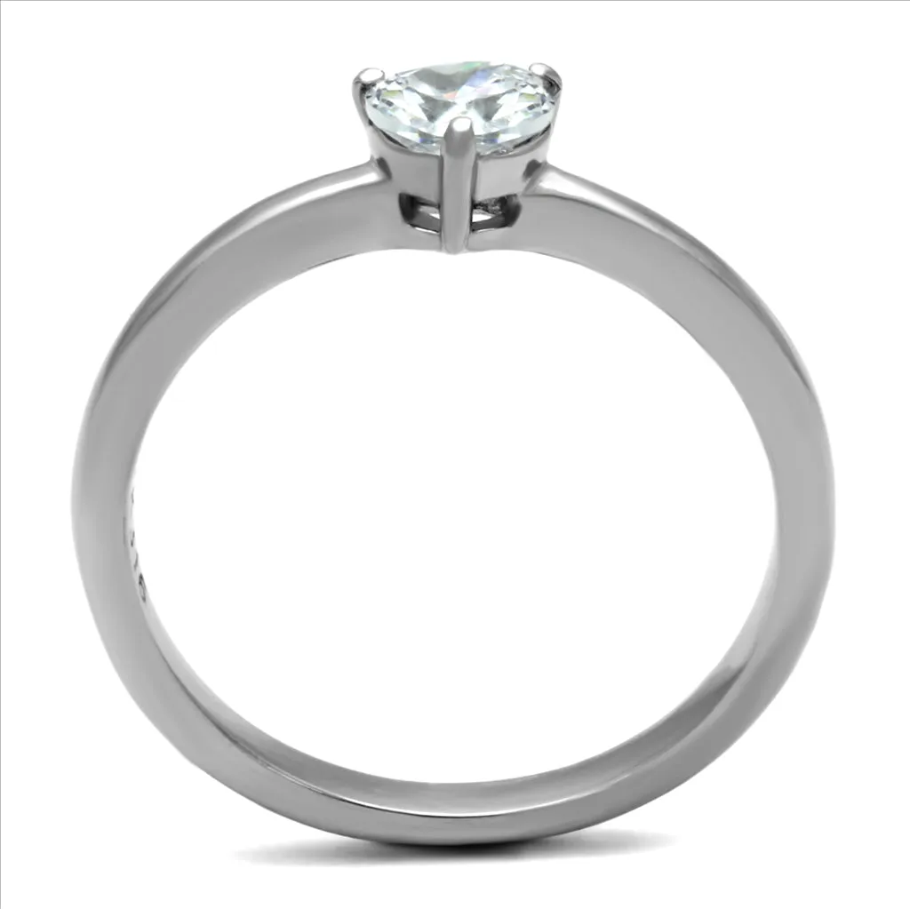 CJE2903 Women's Stainless Steel Round CZ Solitaire Minimal Engagement Ring