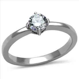 CJE2903 Women's Stainless Steel Round CZ Solitaire Minimal Engagement Ring