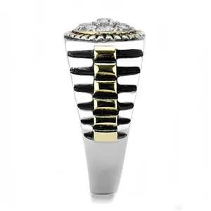 CJE3240 Wholesale Women's Stainless Steel Two-Tone IP Gold Clear AAA Grade CZ Ring