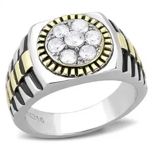 CJE3240 Wholesale Women's Stainless Steel Two-Tone IP Gold Clear AAA Grade CZ Ring