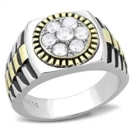 CJE3240 Wholesale Women's Stainless Steel Two-Tone IP Gold Clear AAA Grade CZ Ring
