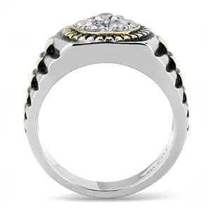 CJE3240 Wholesale Women's Stainless Steel Two-Tone IP Gold Clear AAA Grade CZ Ring