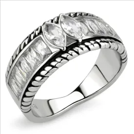 CJE3606 Wholesale Women's Stainless Steel AAA Grade CZ Clear Double Marquise Ring
