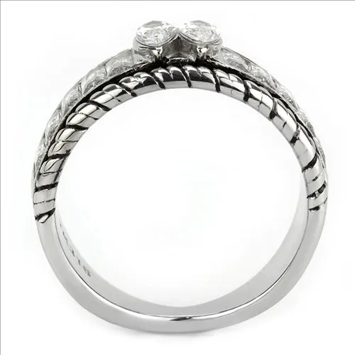 CJE3606 Wholesale Women's Stainless Steel AAA Grade CZ Clear Double Marquise Ring