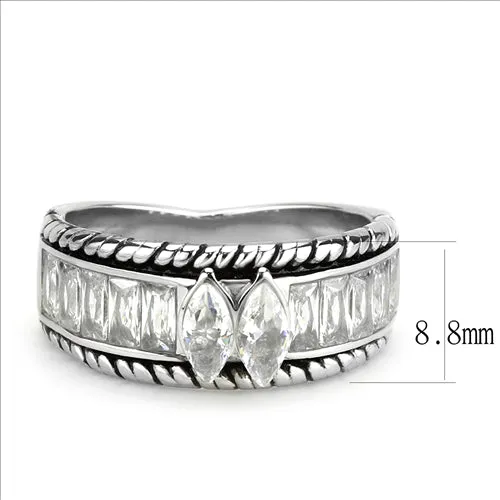 CJE3606 Wholesale Women's Stainless Steel AAA Grade CZ Clear Double Marquise Ring