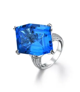 Cocktail Blue Topaz and Diamond Ring