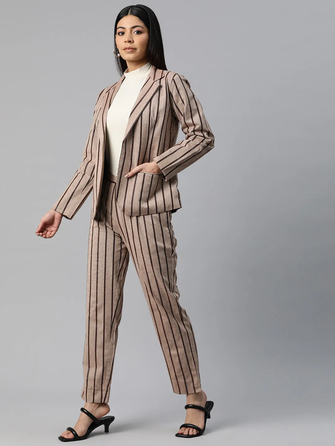Cottinfab Women Striped Two-Piece Formal Suit