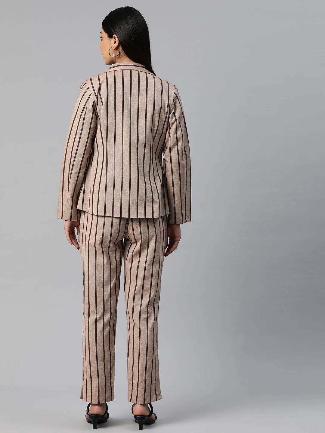 Cottinfab Women Striped Two-Piece Formal Suit