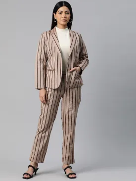 Cottinfab Women Striped Two-Piece Formal Suit