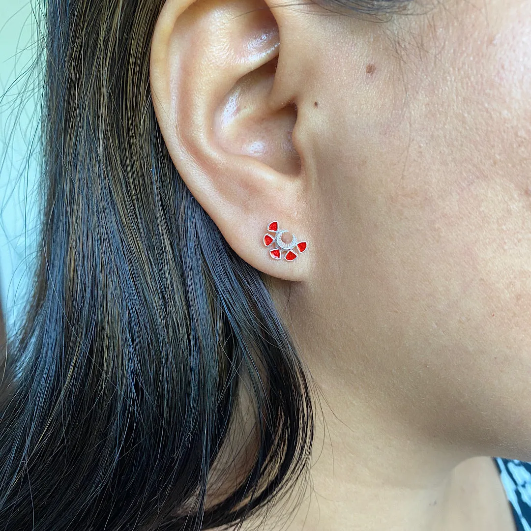 Crescent Deep Red Ear Studs