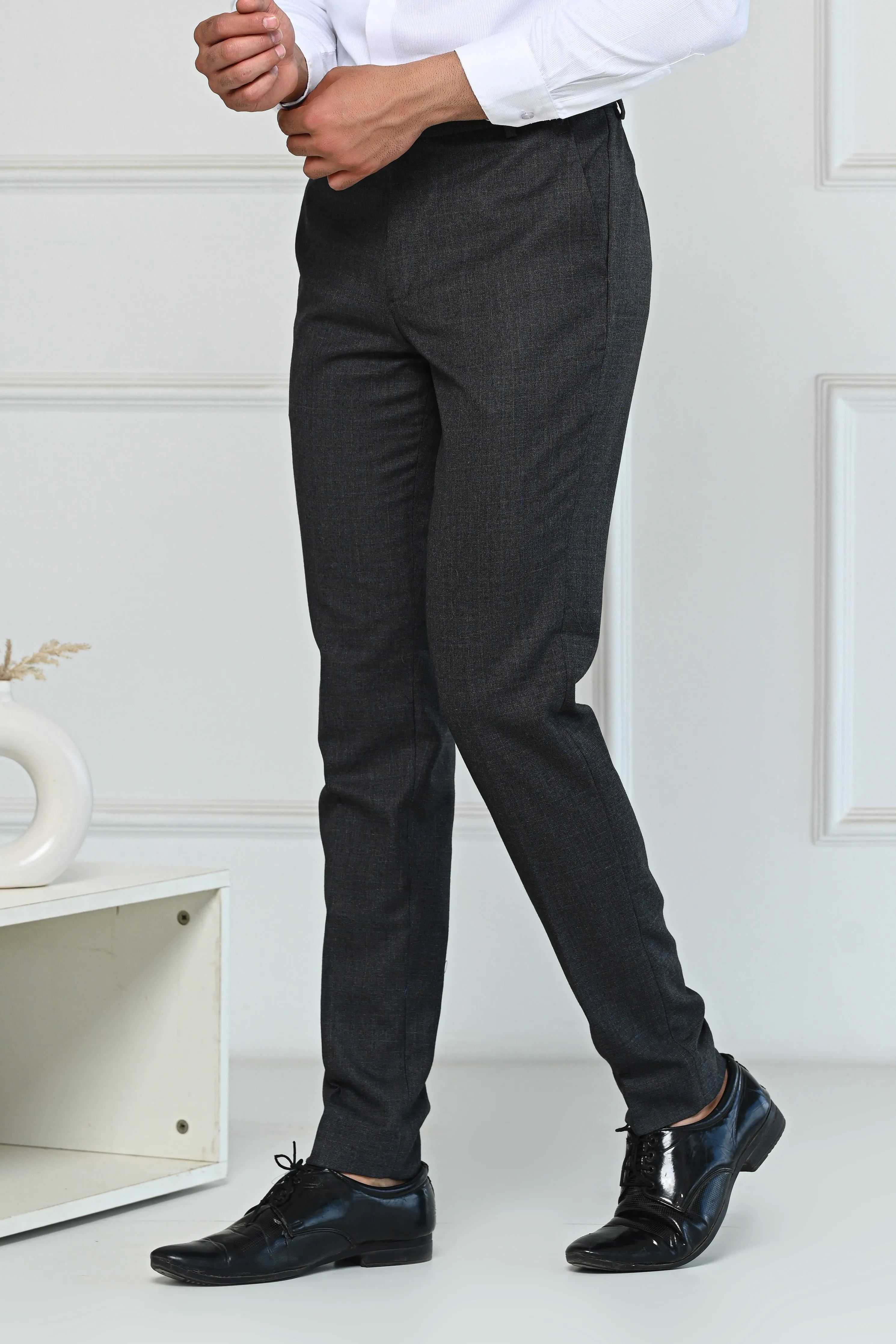 Dark Grey Self Checks Premium Formal Pents