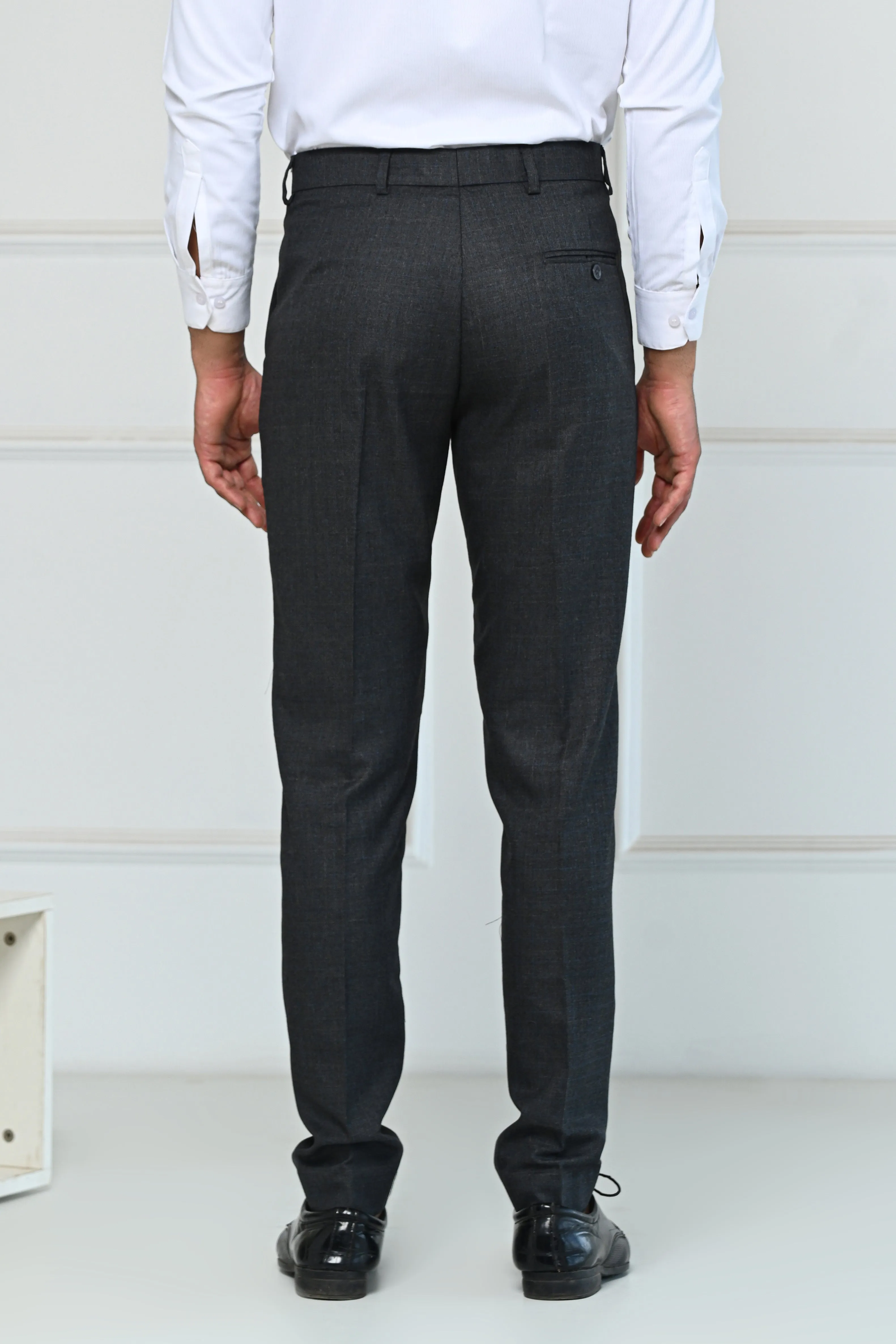 Dark Grey Self Checks Premium Formal Pents