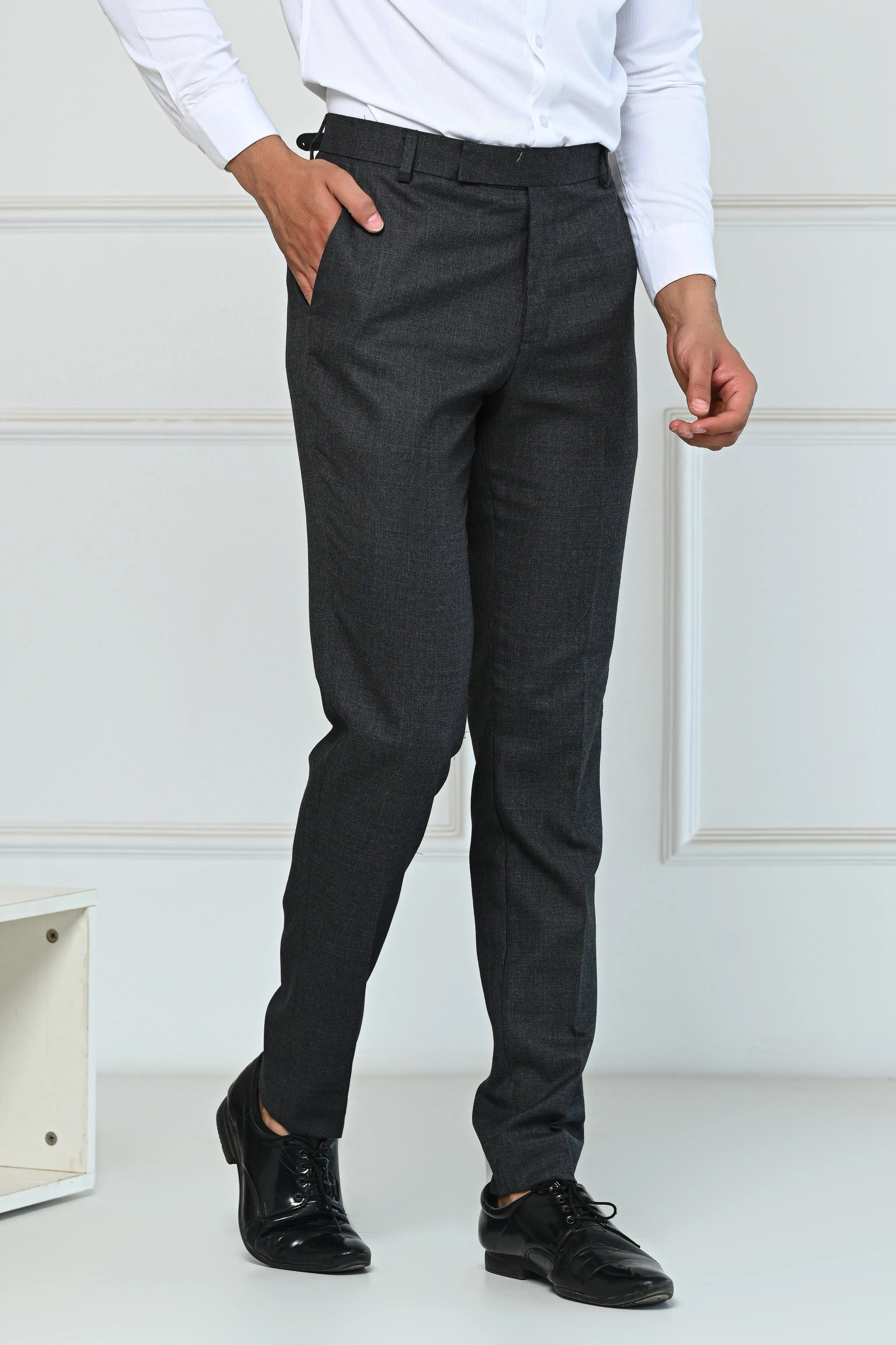 Dark Grey Self Checks Premium Formal Pents