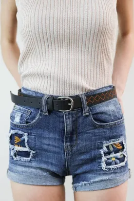 Diamond Stitching Skinny Punched Out Belt