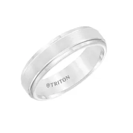 ELTON Raised Brush Finished Center White Tungsten Carbide Comfort Fit Band with Polished Step Edges by Triton Rings - 6 mm