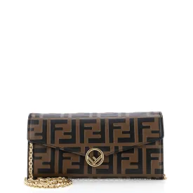 FENDI F is Continental Chain Wallet Zucca Embossed Leather