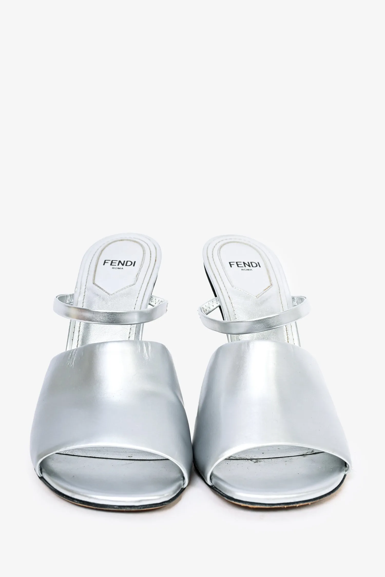 Fendi Silver Leather 'Fendi First' Heels Size 38.5