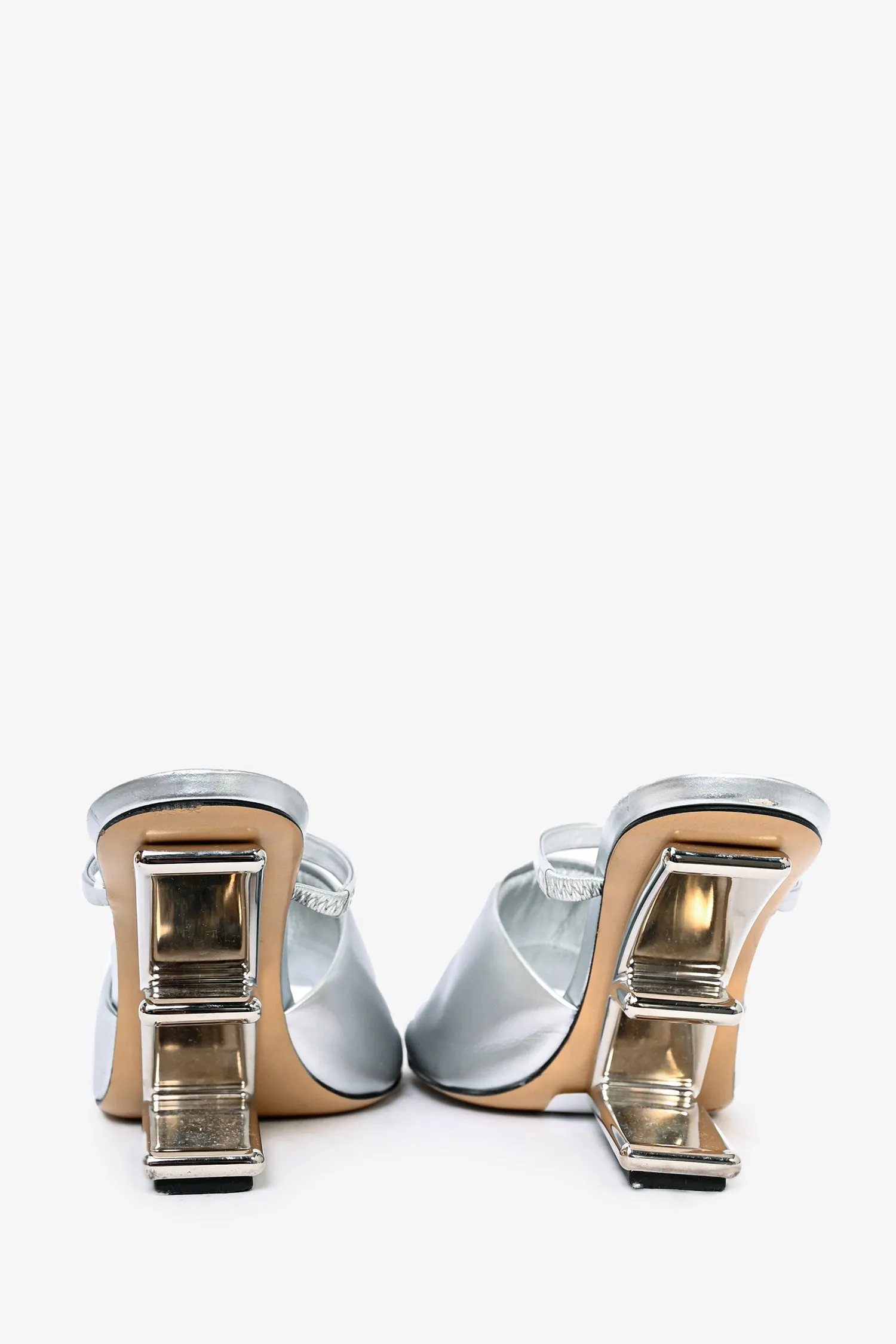 Fendi Silver Leather 'Fendi First' Heels Size 38.5