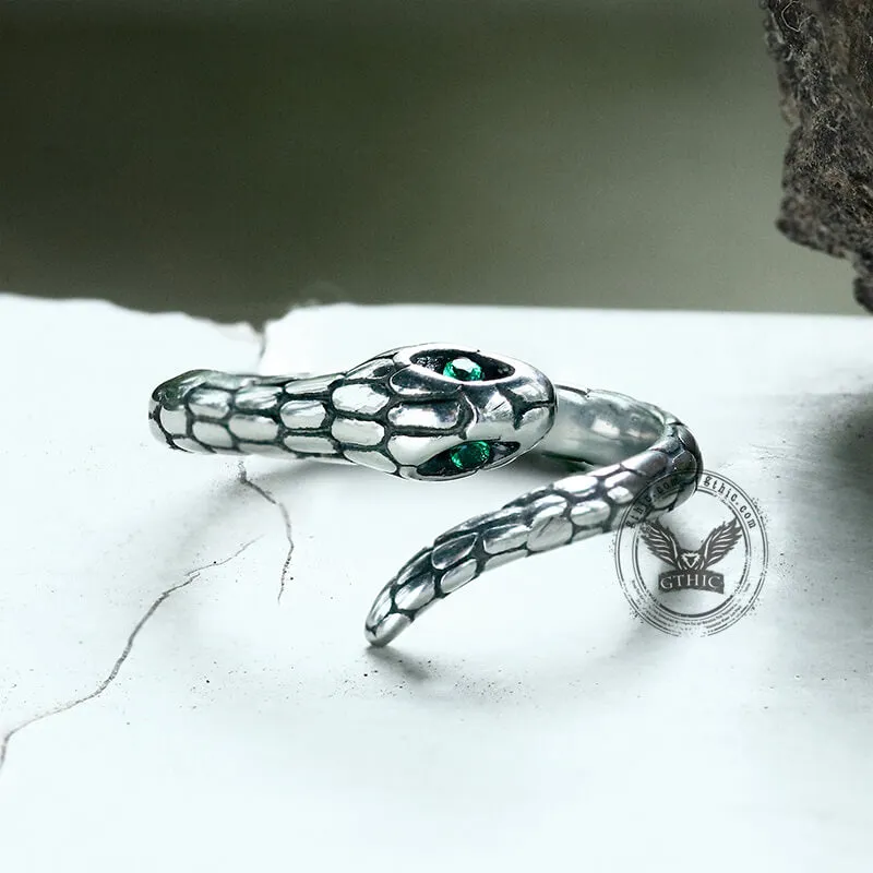 Green Eye Snake Stainless Steel Ring