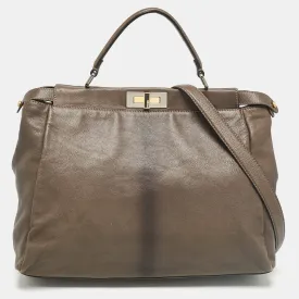 Grey Leather Large Peekaboo Top Handle Bag