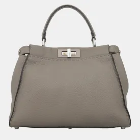 Grey Selleria Leather Peekaboo Top Handle Bag