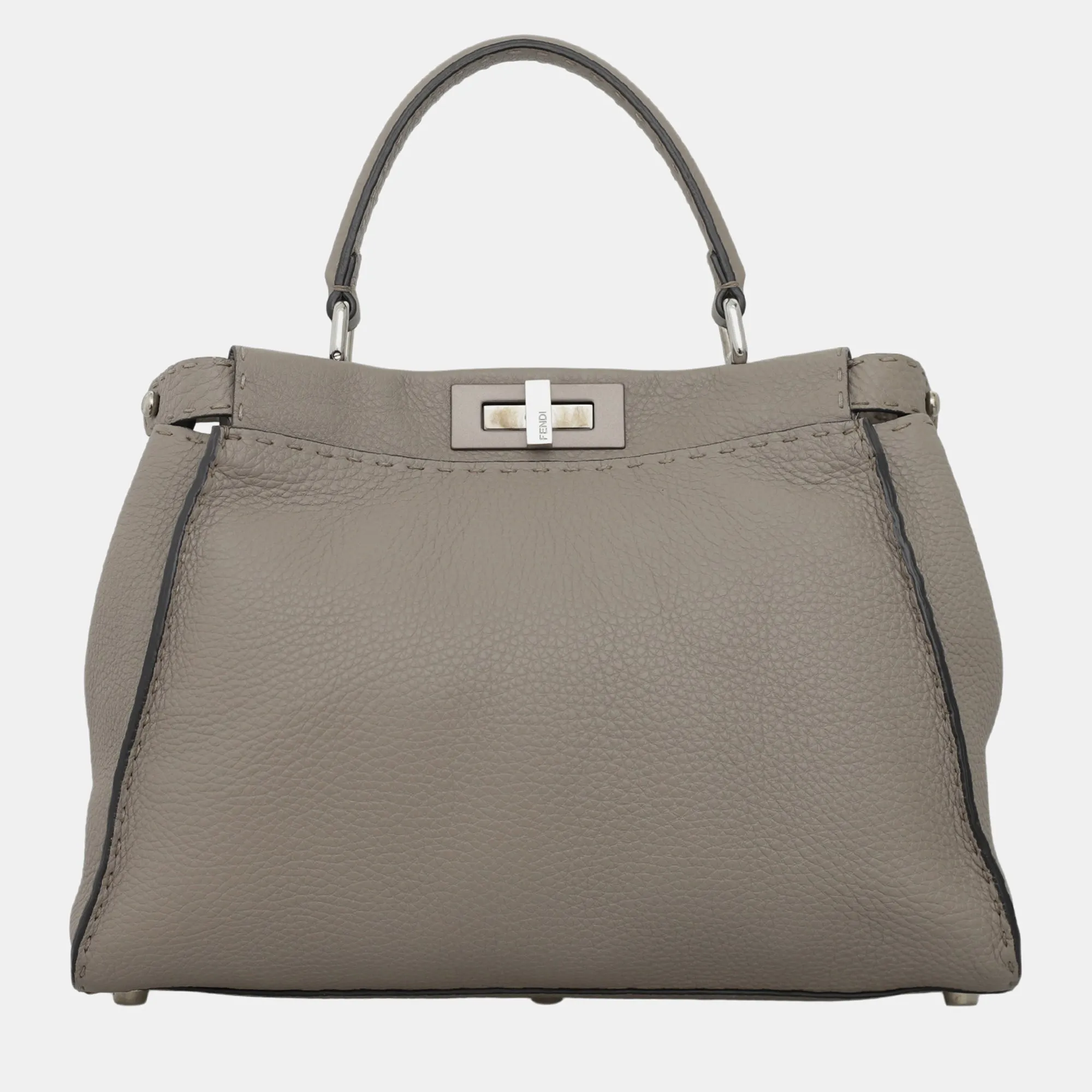 Grey Selleria Leather Peekaboo Top Handle Bag