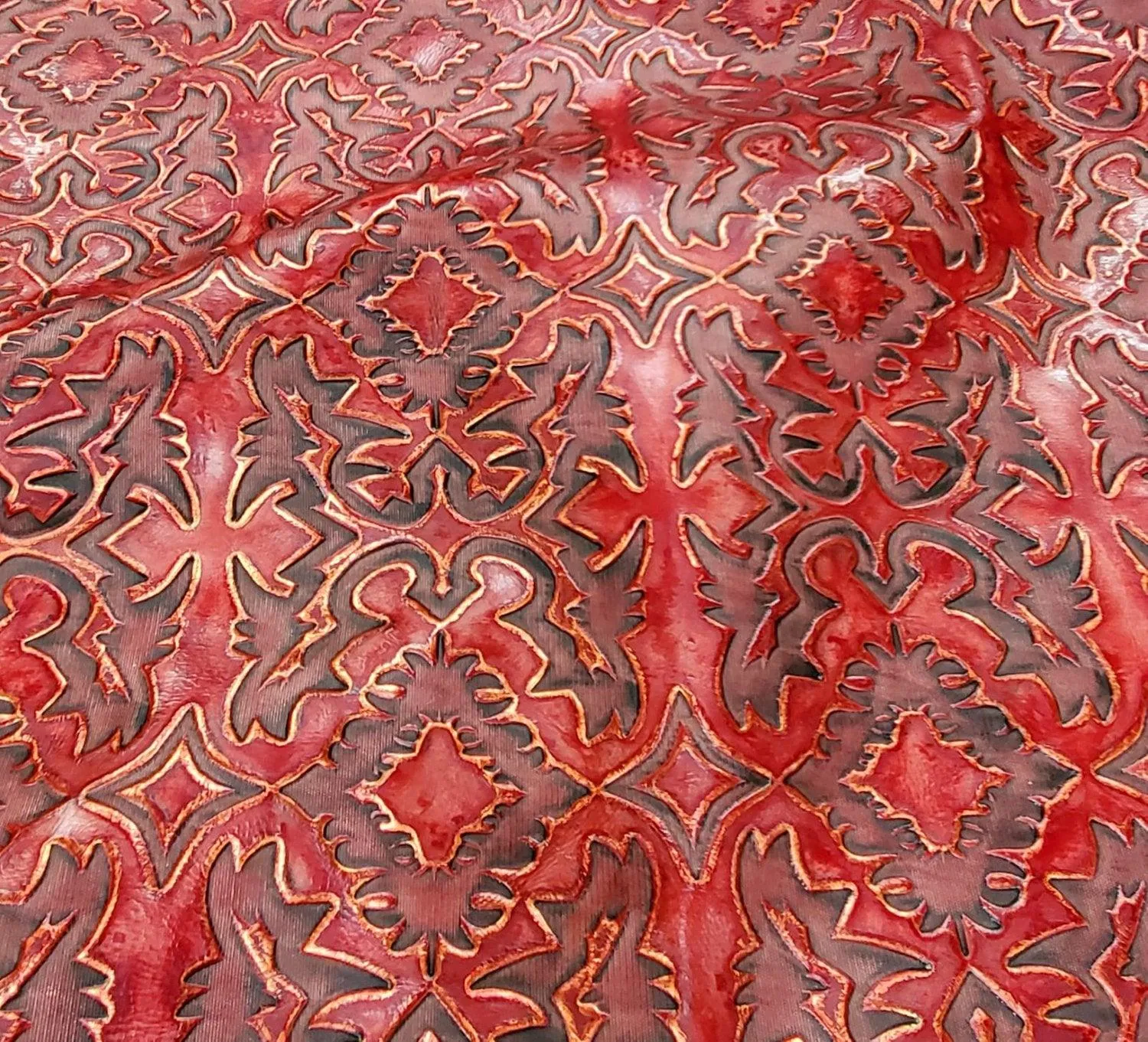 Laredo Red Bronze Embossed Leather