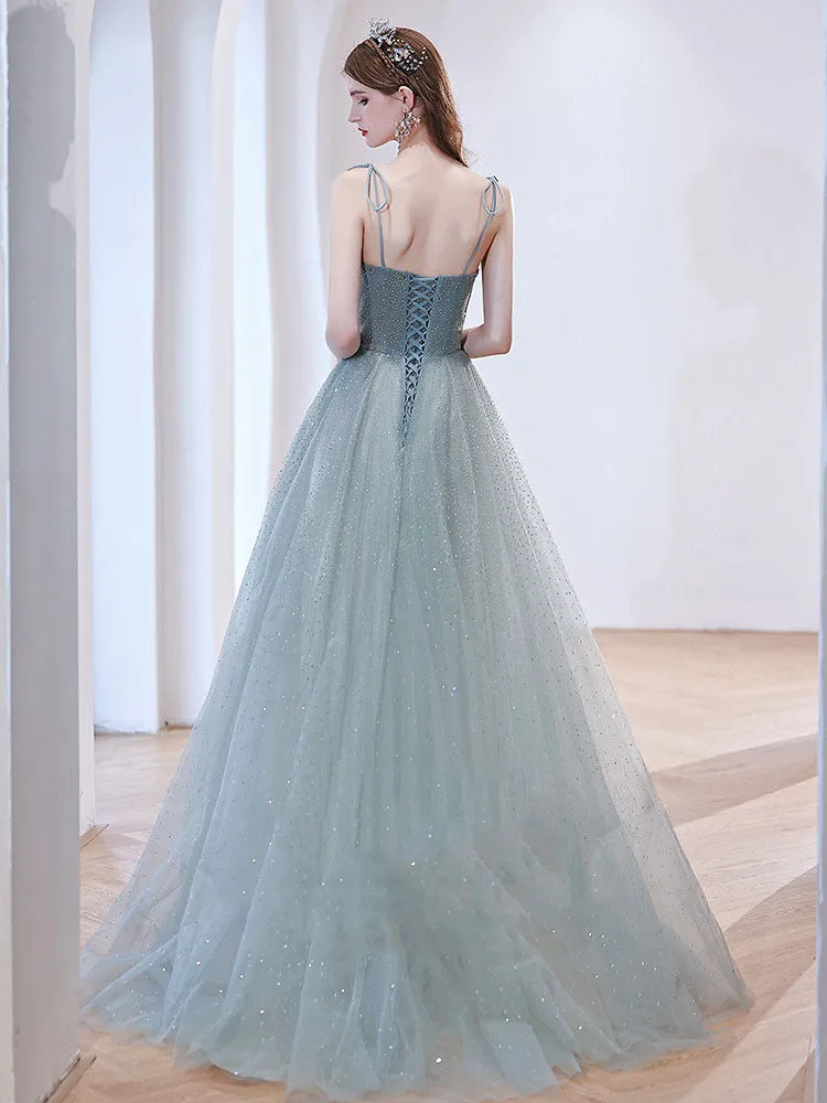 Light Green Tulle Prom Dress A Line Fairy Formal Party Dress 689