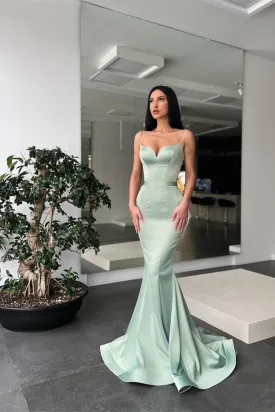 Long Mermaid Sweetheart Spaghetti Straps Satin Formal Prom Dress