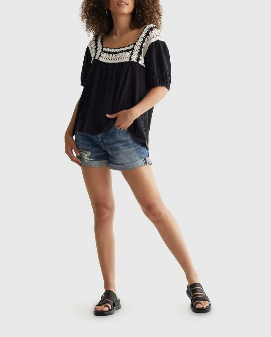Lucky Brand Cotton Crochet-Neck Top
