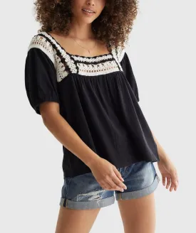 Lucky Brand Cotton Crochet-Neck Top