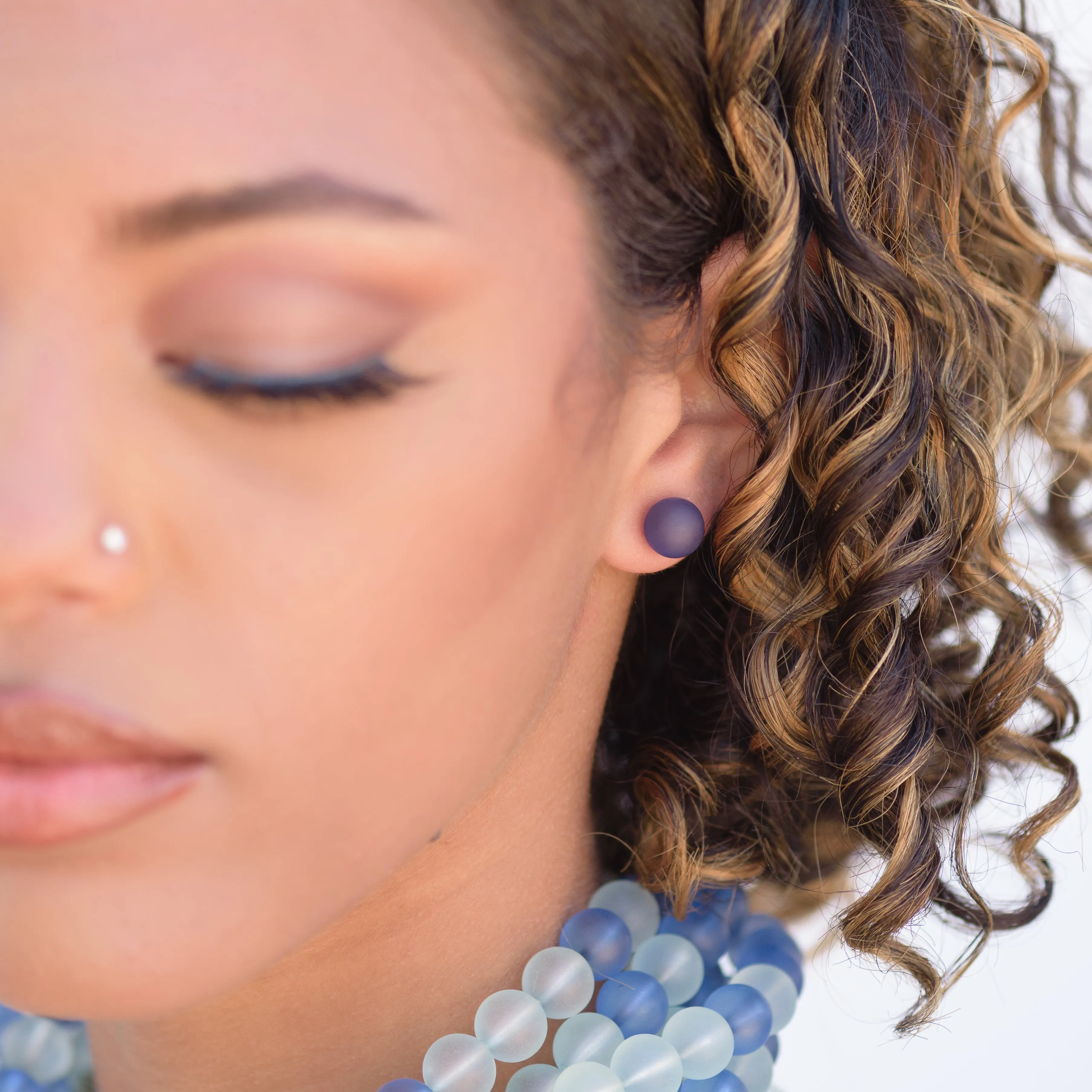 Magenta Pitted Lucite Mini Ball Stud Earrings