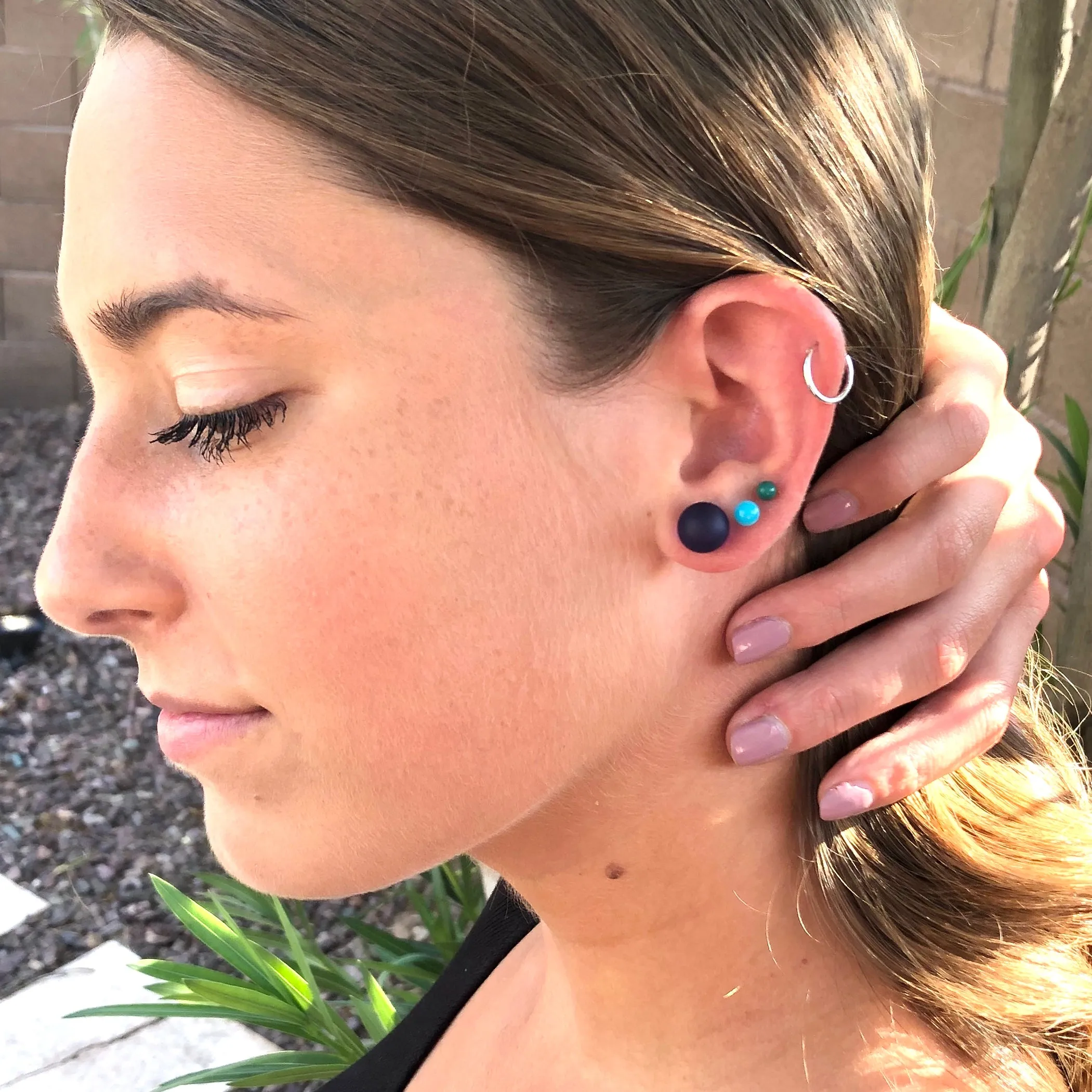 Magenta Pitted Lucite Mini Ball Stud Earrings