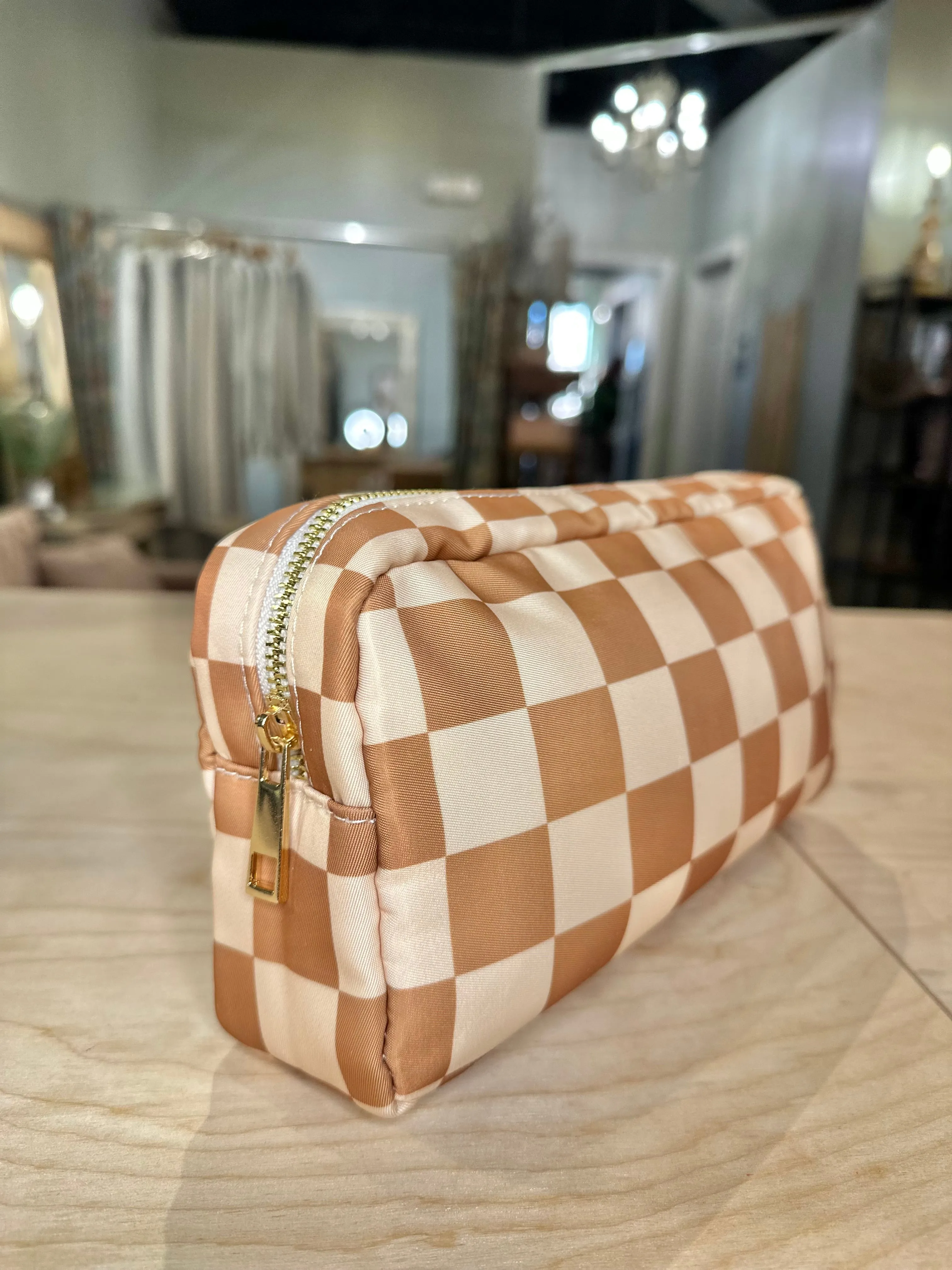 Medium Checkered Cosmetic Bag