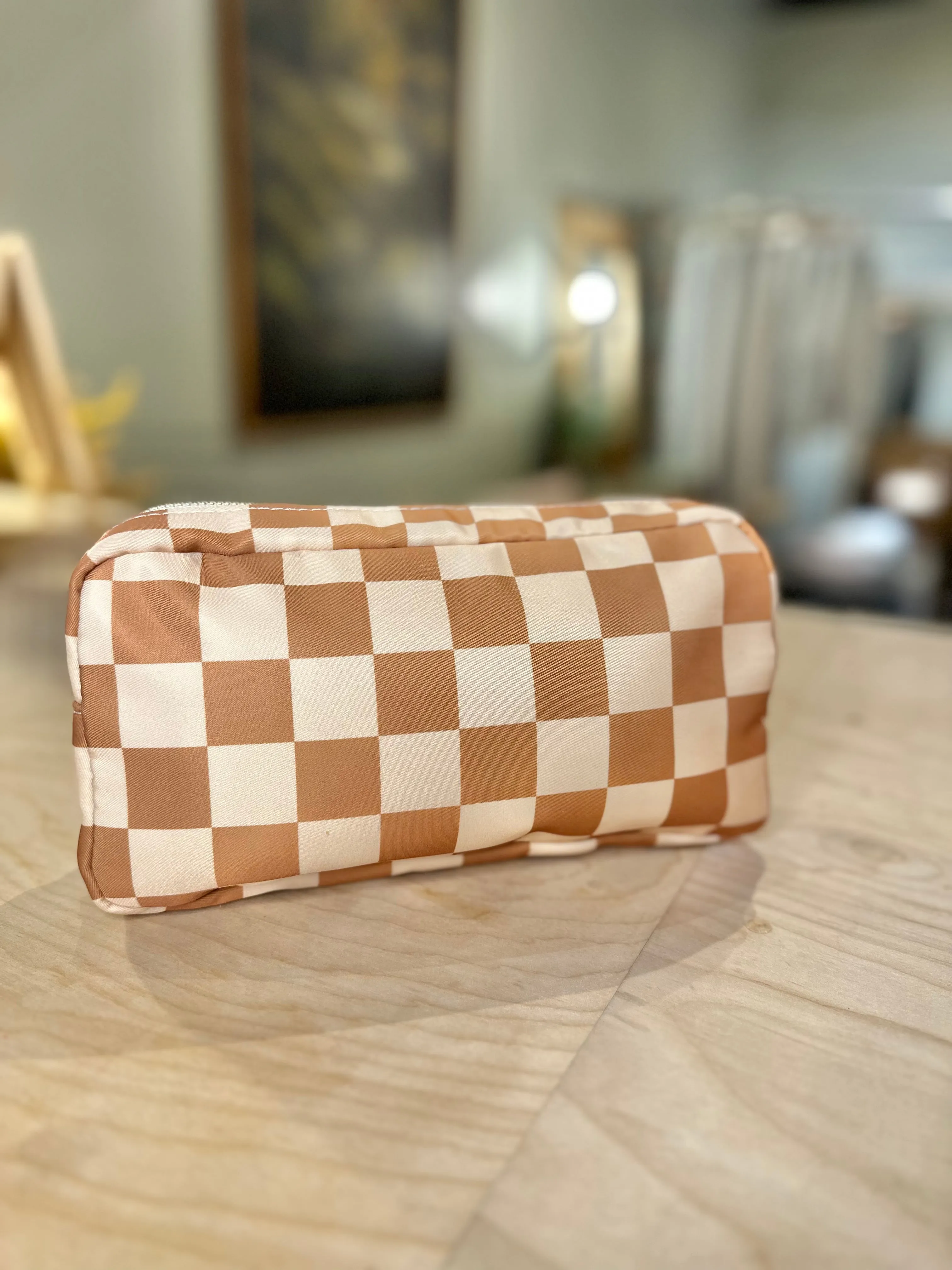 Medium Checkered Cosmetic Bag