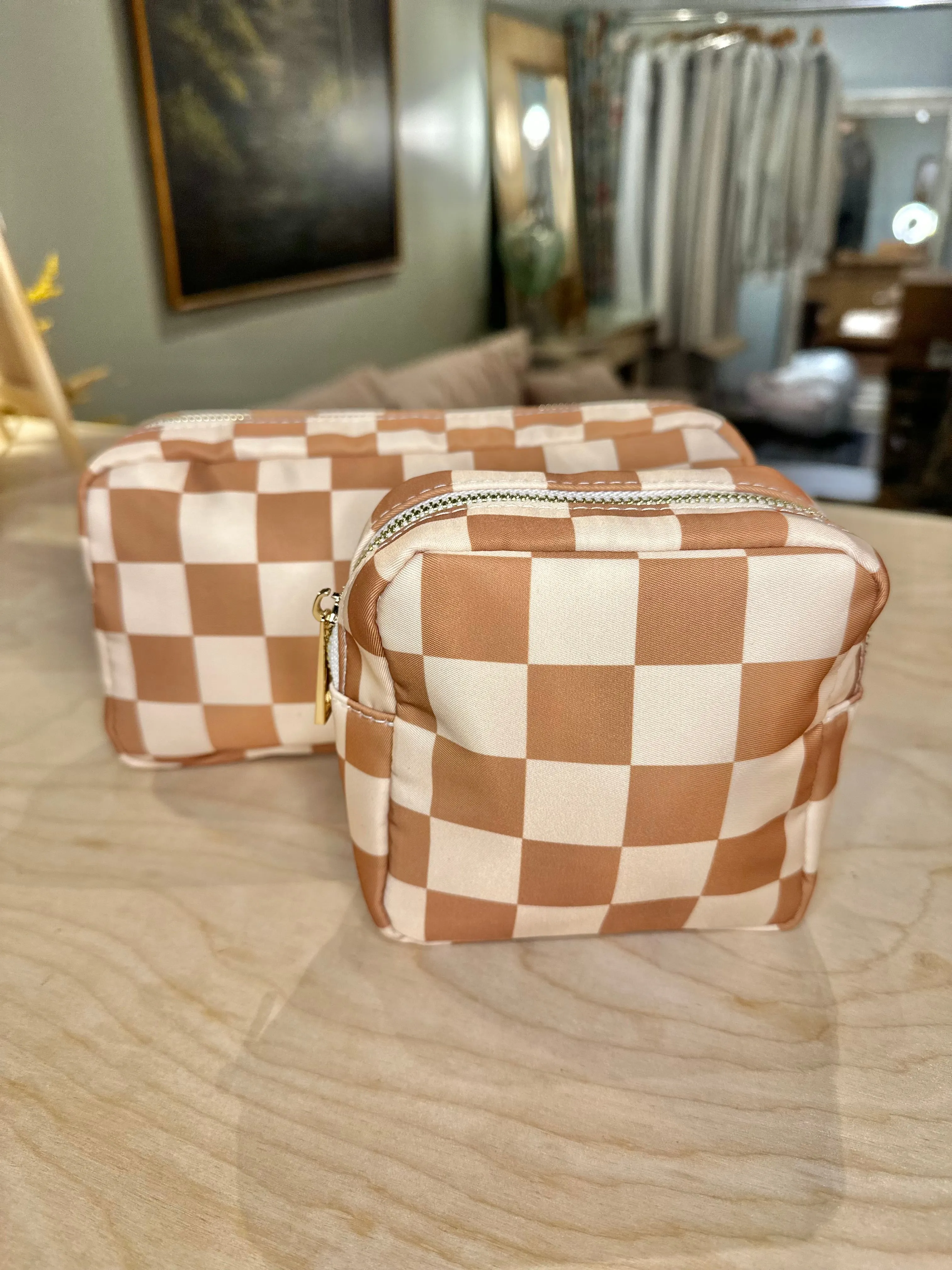 Medium Checkered Cosmetic Bag