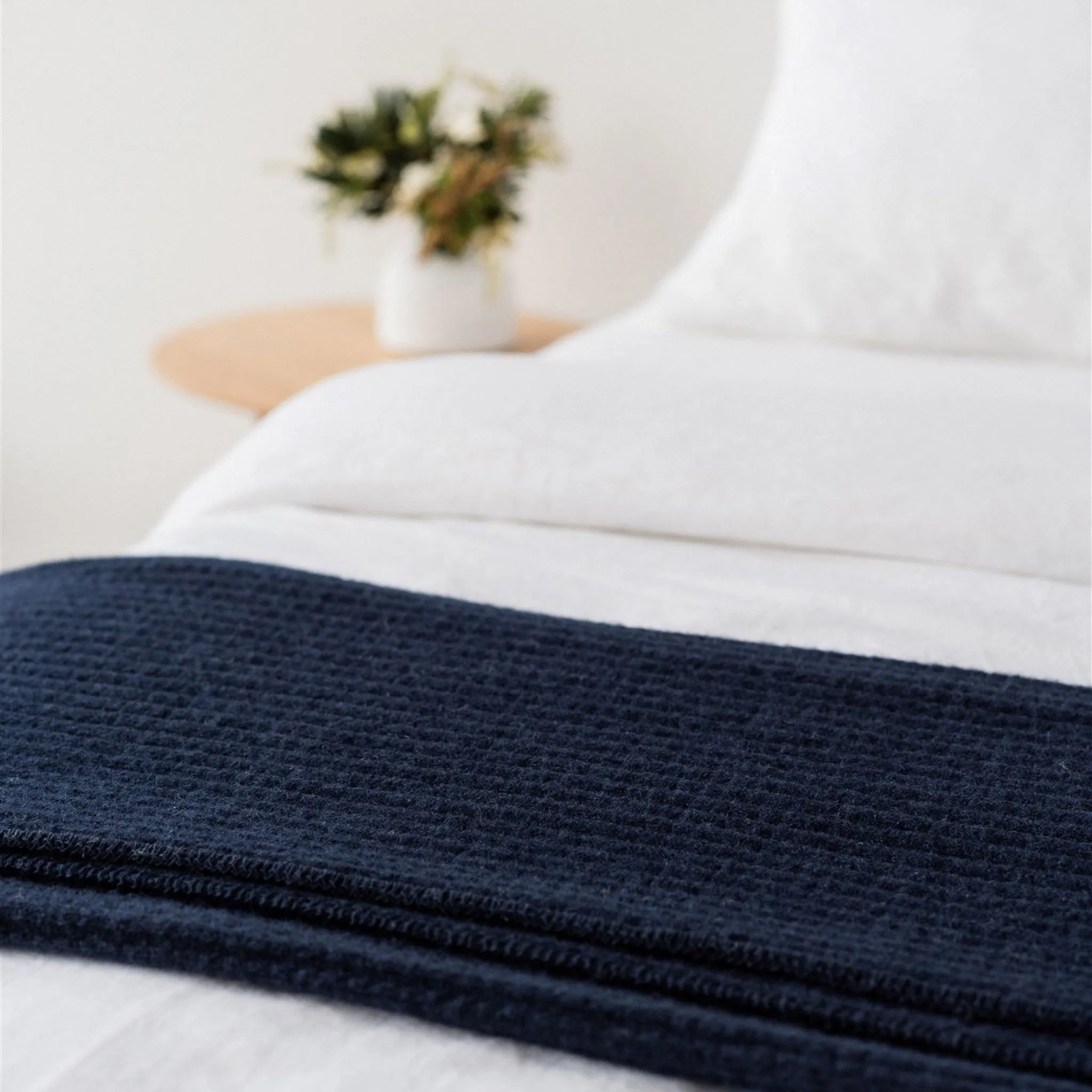 Navy Ribbed Wool Throw Blanket