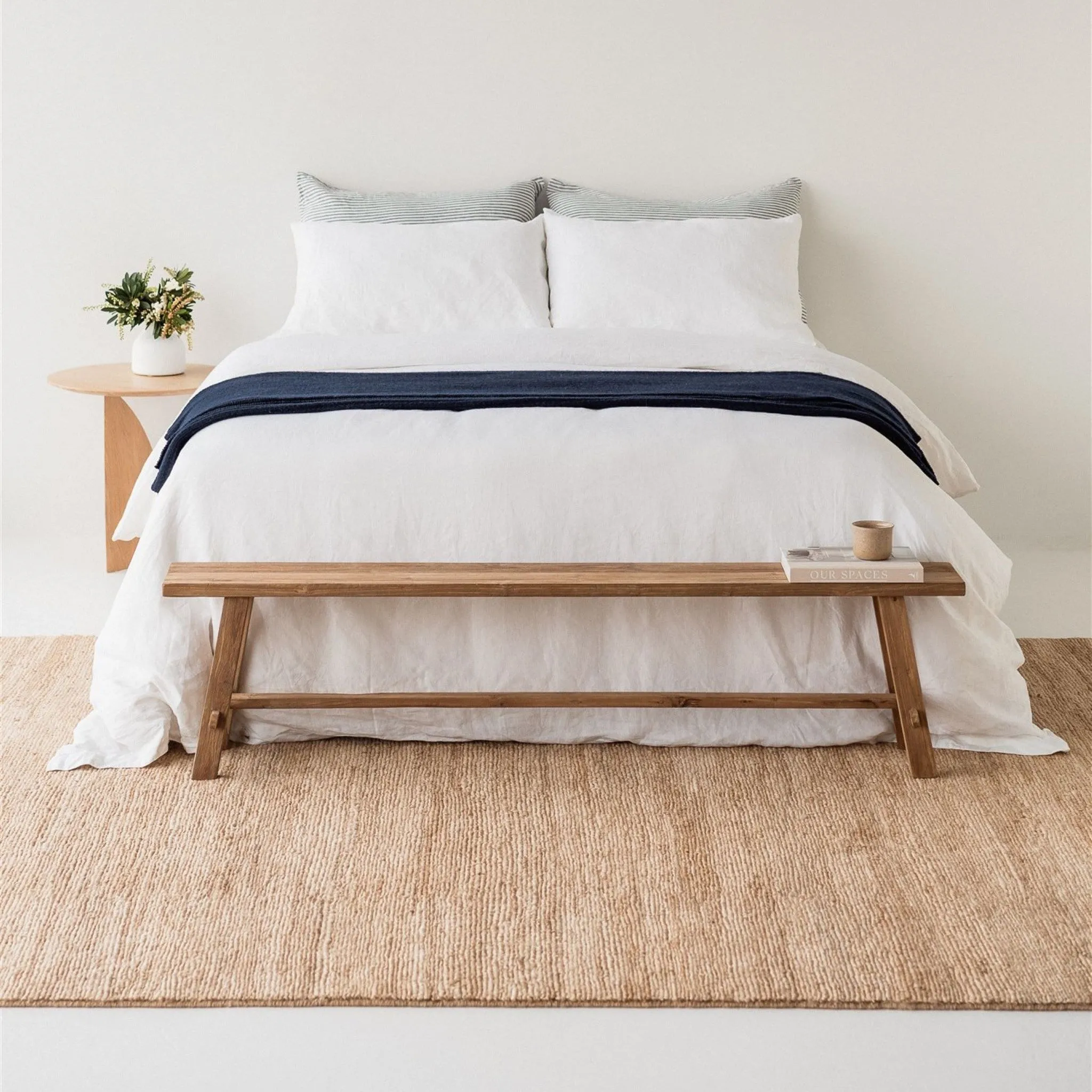 Navy Ribbed Wool Throw Blanket