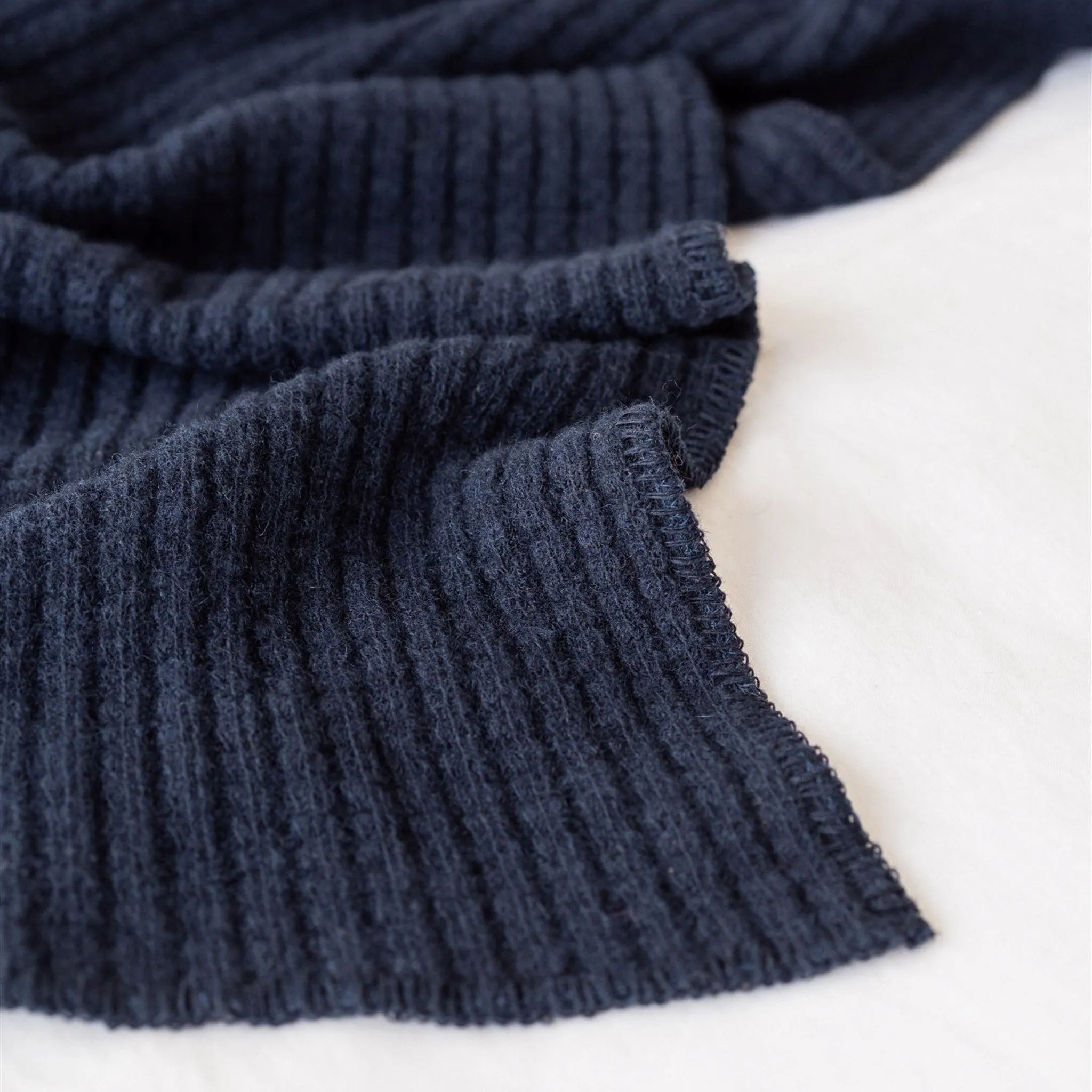 Navy Ribbed Wool Throw Blanket